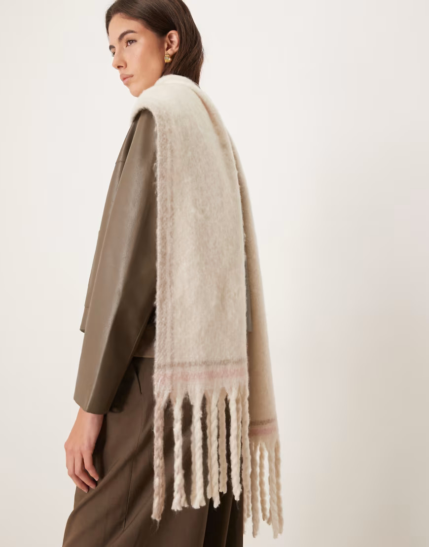 Abercrombie & Fitch cozy scarf in cream/brown plaid | ASOS (Global)