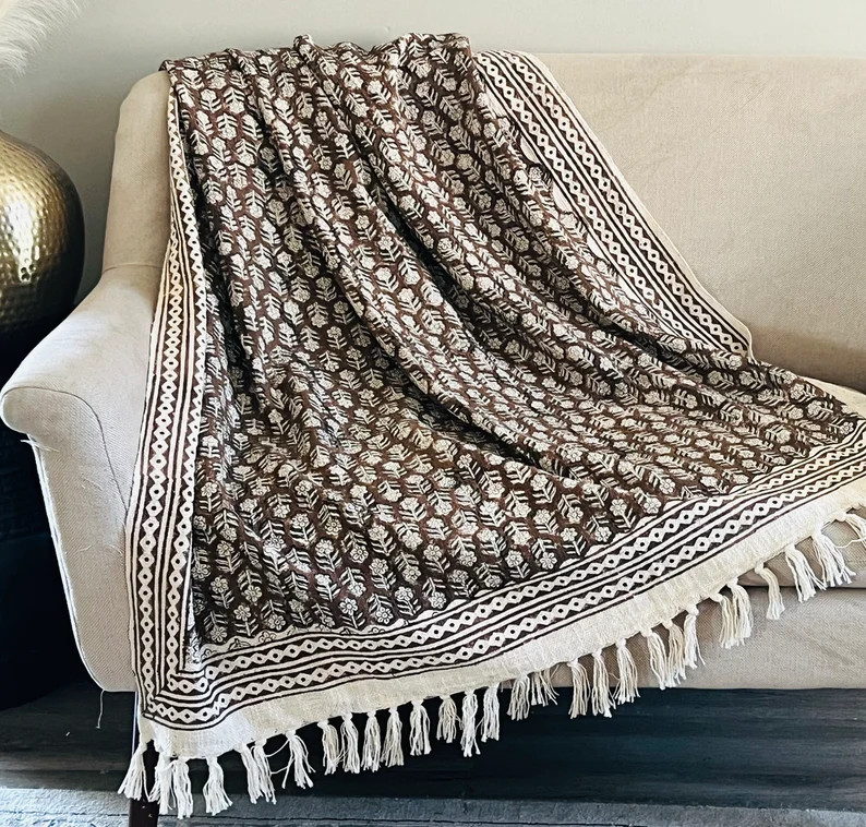 Home Decor, Soft Throw Blanket Couch, Handmade Throw Blanket, Handblock Print, Mothers Day Gift, ... | Etsy (US)