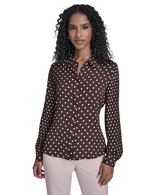 Women's Dot Pleated-Sleeve Button-Up Top | Macy's