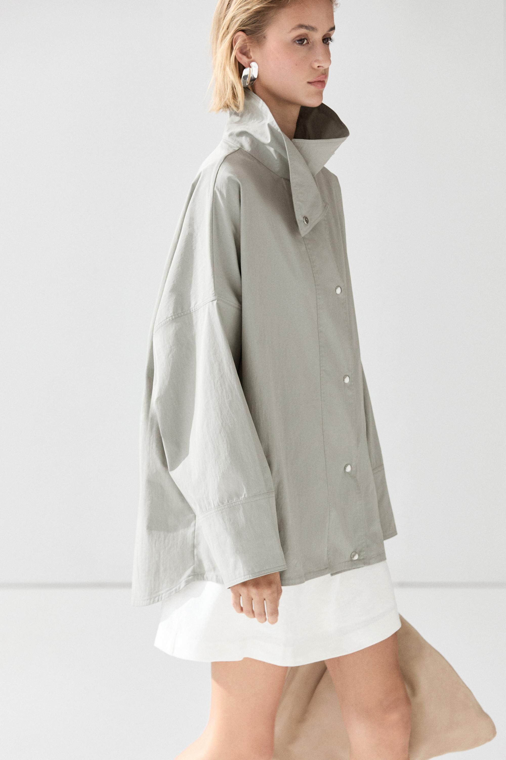 Cotton blend high neck jacket | Massimo Dutti US