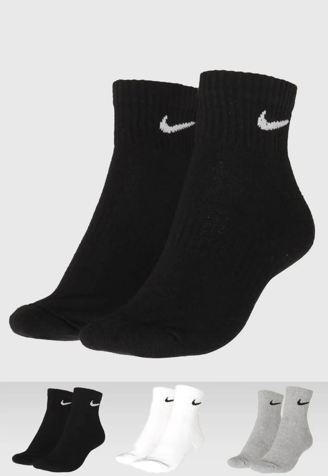 Kit 3pçs Meia Nike Cano Baixo Everyday Cush Ankle 3pr Branco/Preto/Cinza | Dafiti BR
