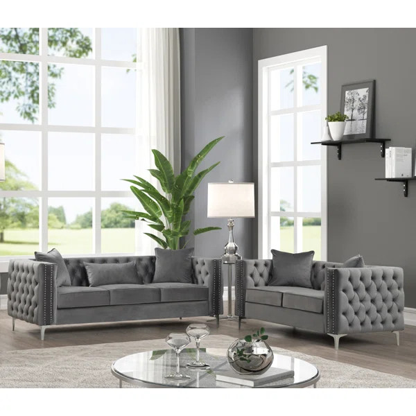 Marti Hickory Modern 2 Piece Velvet Living Room Set | Wayfair North America