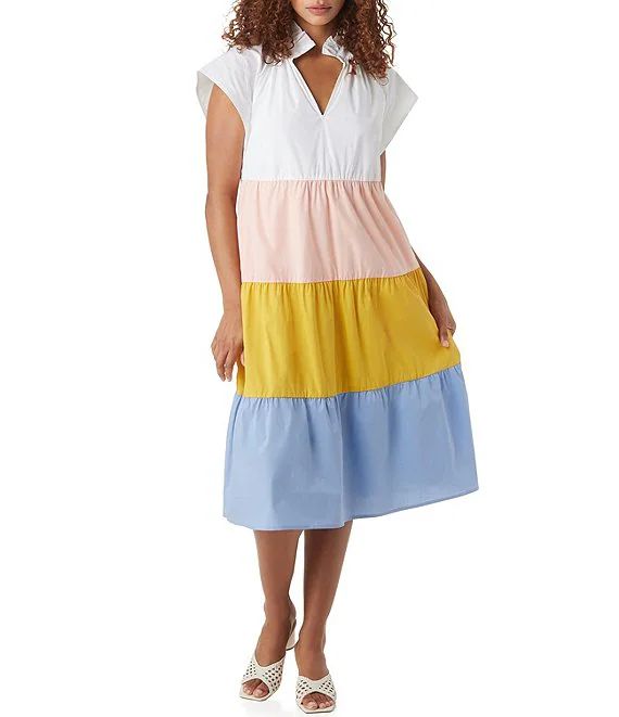 Cap Sleeve Color Block Watts Midi Dress | Dillard's