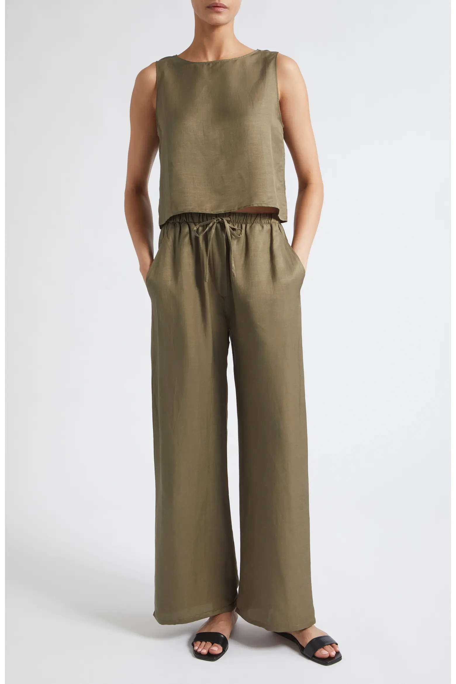 LESET Daniel Wide Leg Linen Blend Drawstring Pants (Women) | Nordstrom | Nordstrom