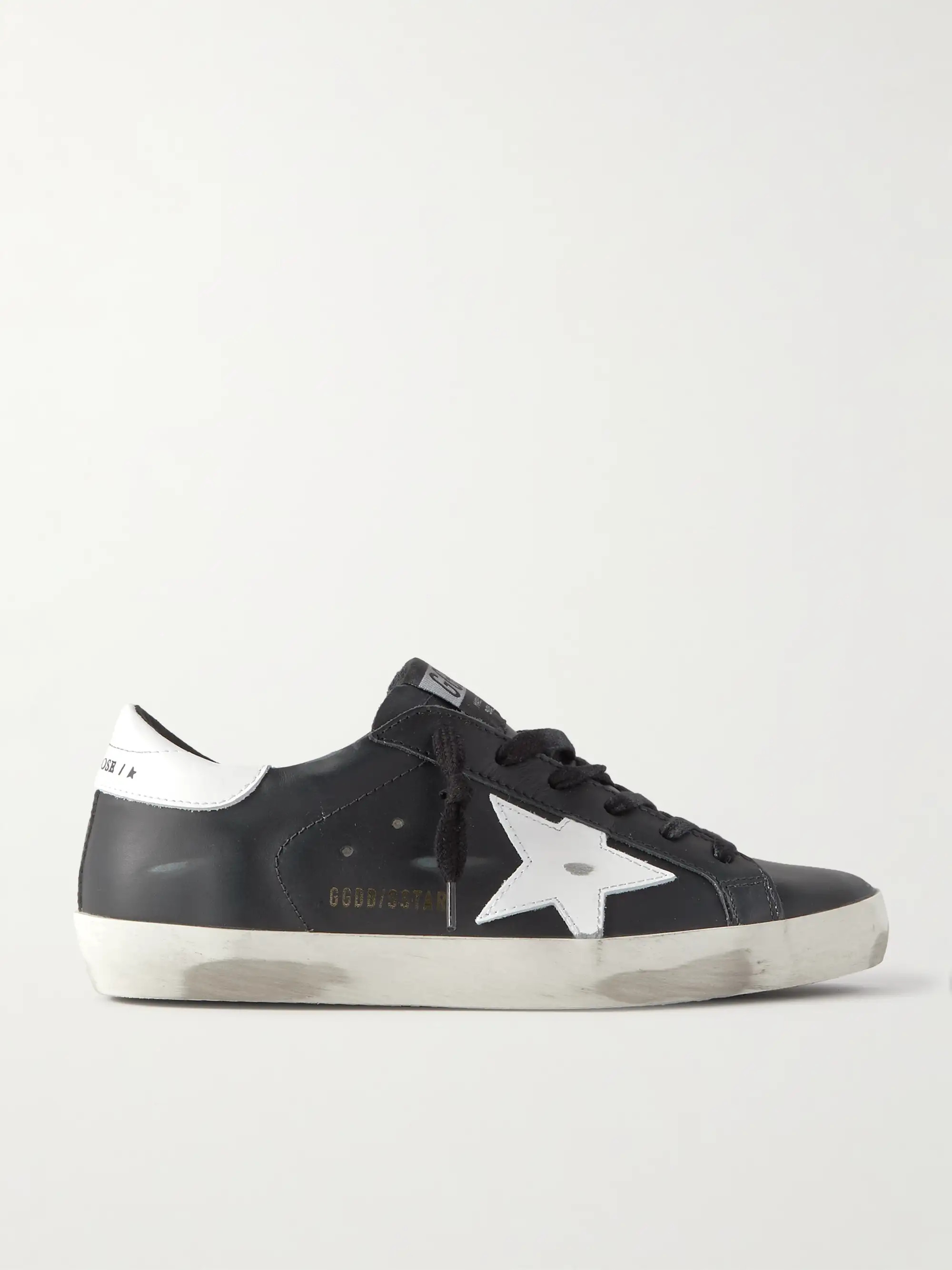Black Superstar distressed leather sneakers | GOLDEN GOOSE | NET-A-PORTER | NET-A-PORTER (US)