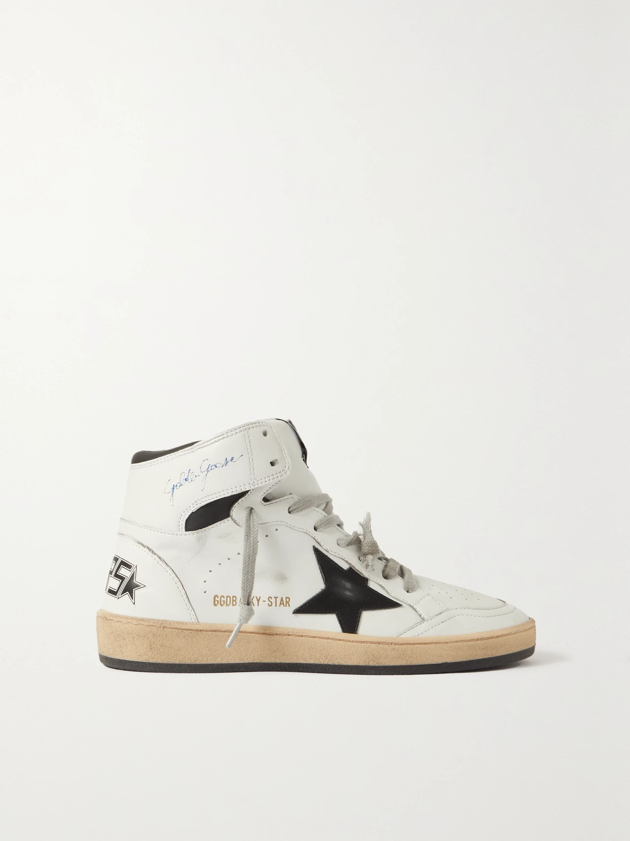 Golden Goose - Sky Star Distressed Printed Leather High-top Sneakers - White | NET-A-PORTER (US)