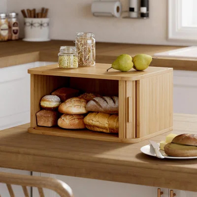 Bread Box, Large Roll Top Bread Boxes With Sliding Door, Airtight Bread Storage Container, (Natural) | Wayfair North America