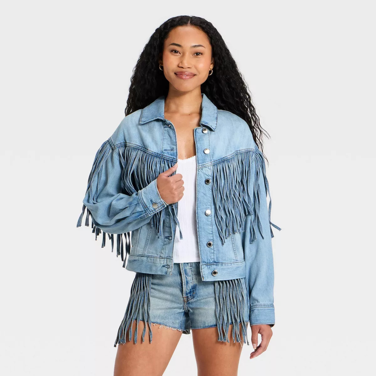 Women's Fringe Denim Jacket - Universal Thread™ Light Wash S | Target