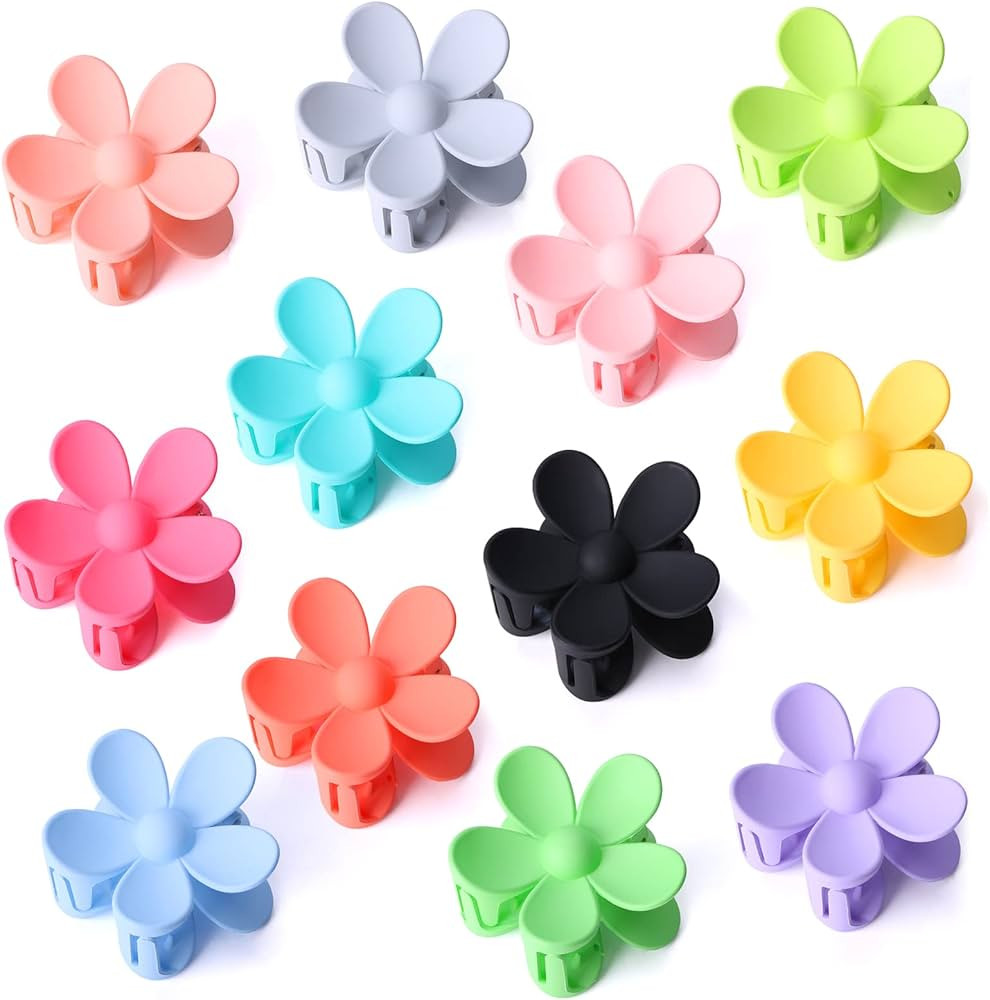Hair Claw Clips - AYBLOOM 12 PCS Flower Hair Clips Cute Claw Clips for Women Girls Thick Hair, Bi... | Amazon (US)