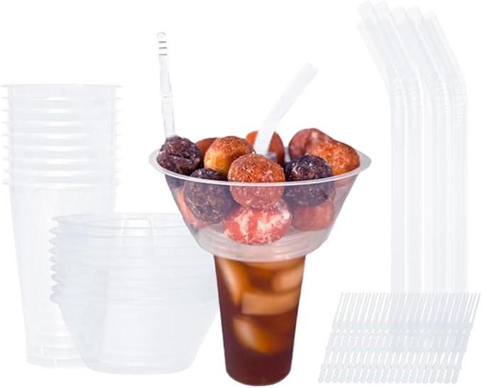 Disposable Snack and Drink Cup - Drink and Snack Cup in One, Stadium Tumbler Cups with Bowl on To... | Amazon (US)