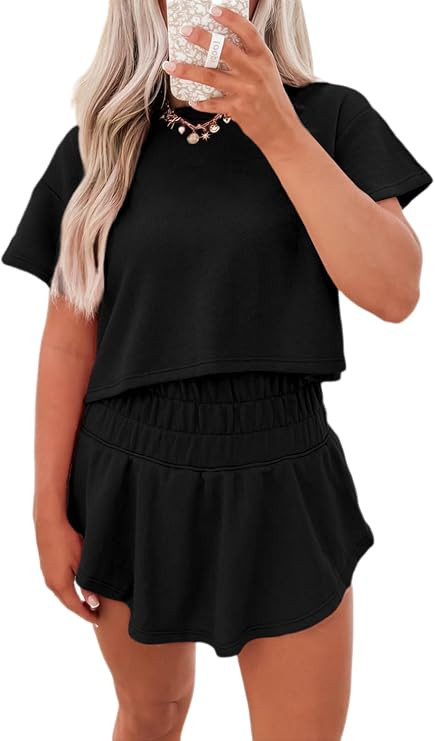 Chvity Women's Summer Skort Set Trendy Casual Solid Cropped Tee and Skort Matching Lounge Outfits... | Amazon (US)