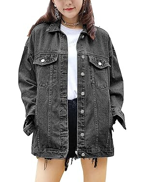 Omoone Women's Oversized Mid Long Denim Jacket Jean Biker Coat | Amazon (US)
