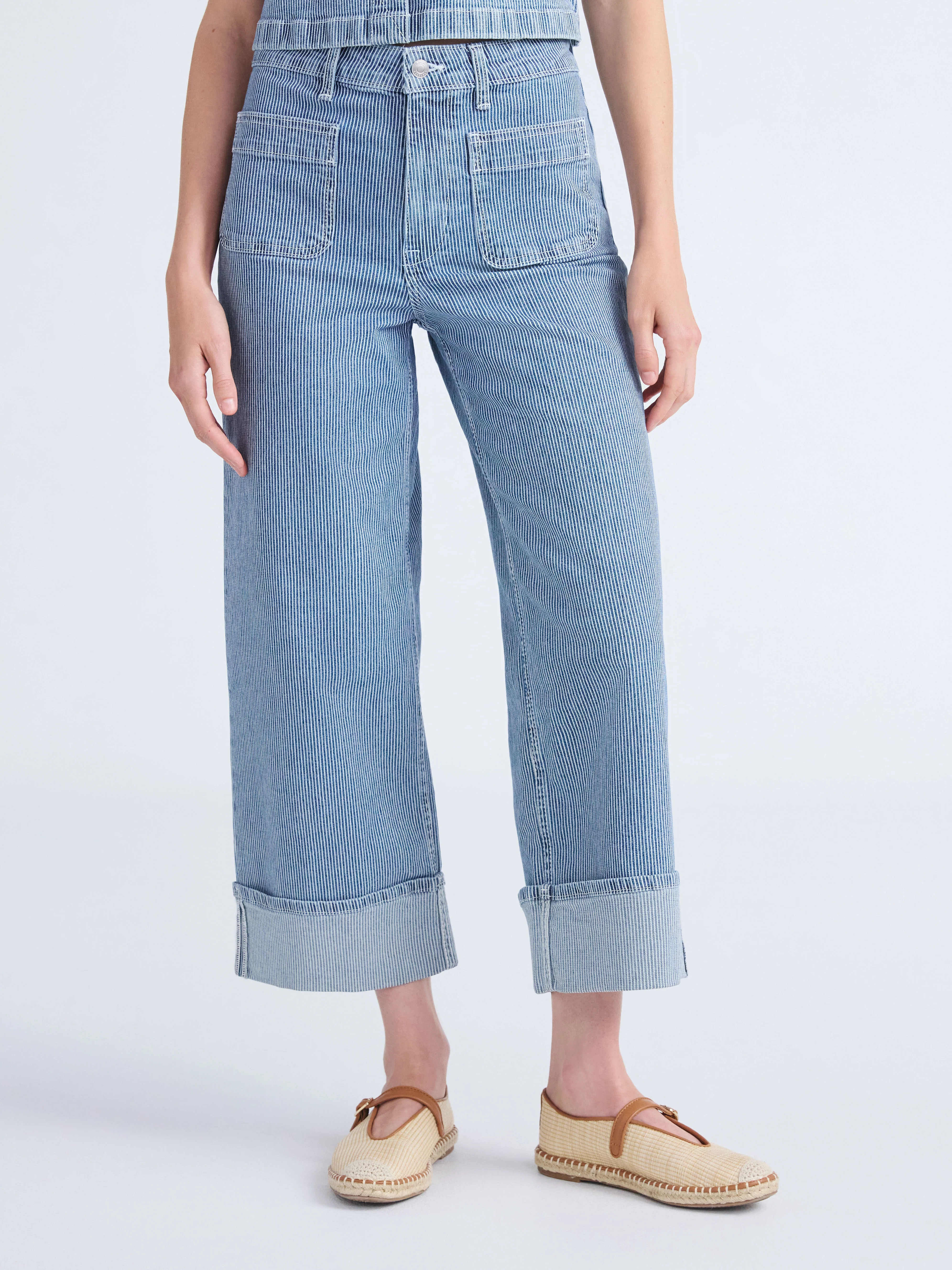 Free Assembly Women’s High Rise Cuffed Jean Pants with Patch Pockets, 30" Inseam, Sizes 0-28W | Walmart (US)