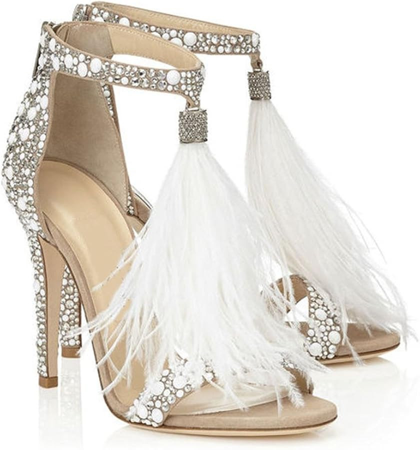 azmodo Women's Wedding Dress Party & Evening Embellished Feather Stiletto Heel Pearl Rhinestones ... | Amazon (US)