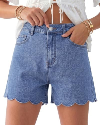 luvamia Jean Shorts Womens High Waisted Stretchy Scalloped Hem Denim Jorts | Amazon (US)