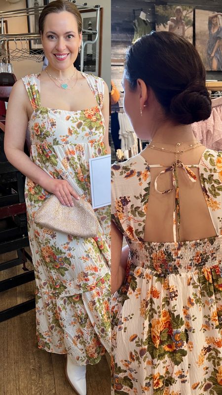 Super cute sleeveless Anthropologie maxi floral  dress for Summer - the tie in the back is a pretty detail and the dress has pockets! The white boots are very comfortable and hit below the knee  

#LTKFestival #LTKstyletip #LTKSeasonal