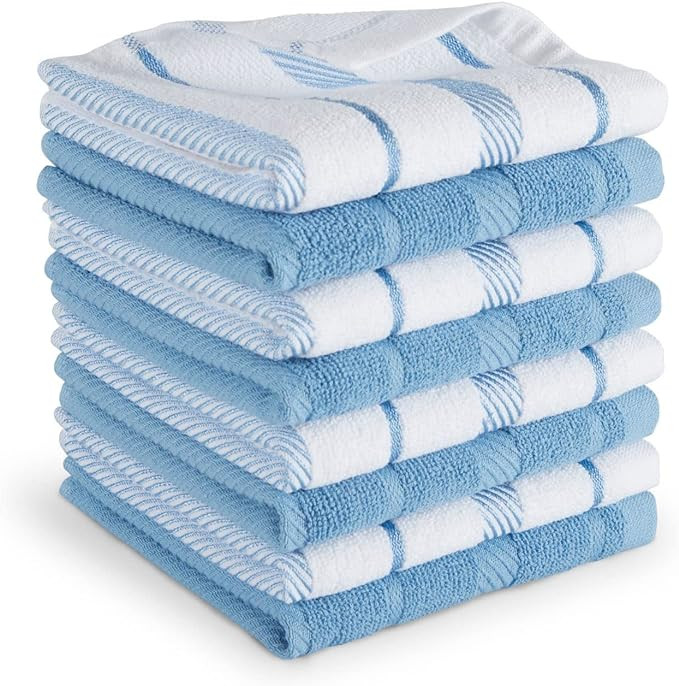 KitchenAid Albany Dishcloth 8 Pack Set, Blue Velvet/White, 12"x12" | Amazon (US)