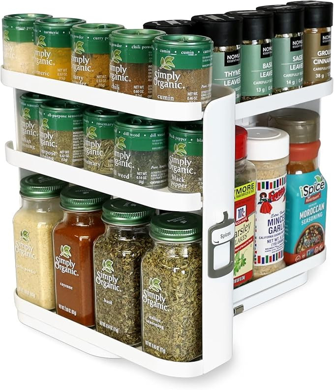 Spice Rack Organizer for Cabinet - Slide & Rotate Seasoning Organizer - 3 Snap-In Adjustable Shel... | Amazon (US)