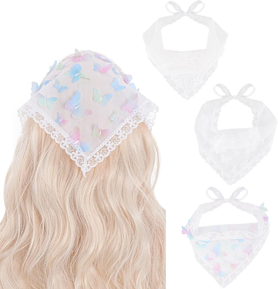 Kerchief Headbands Bandana, 3 PCS Hair Bandanas for Women Boho, Butterfly Lace Headscarf Flower K... | Amazon (US)