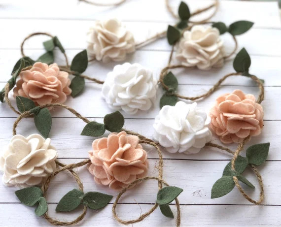 Neutral Wool Felt Flower Garland -Wall Hanging - Home Decor - Nursery/ Wedding Decoration - White... | Etsy (US)