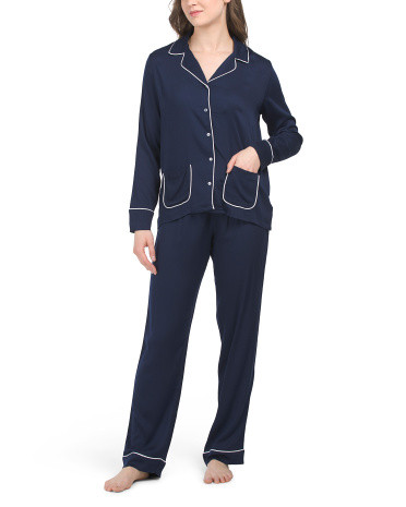 Long Sleeve Tipped Notch Pajama Set | Marshalls