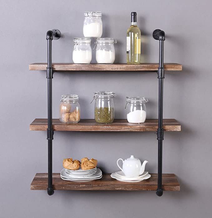 Homissue 31.5-Inch Industrial Pipe Shelf, 3-Shelf Metal Bookcases Furniture, Retro Brown | Amazon (US)