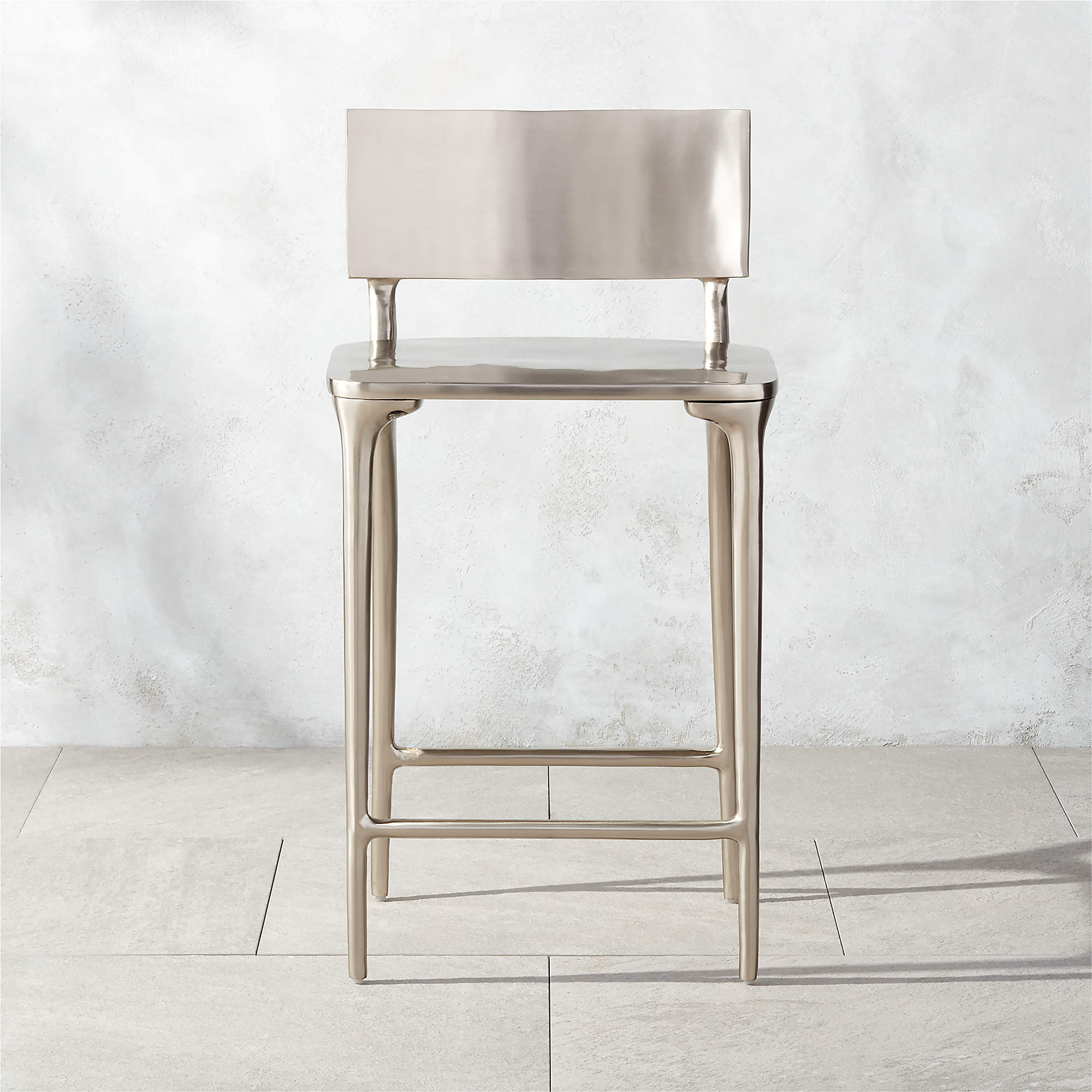 Oro Polished Silver Counter Stool Set of 2 + Reviews | CB2 | CB2
