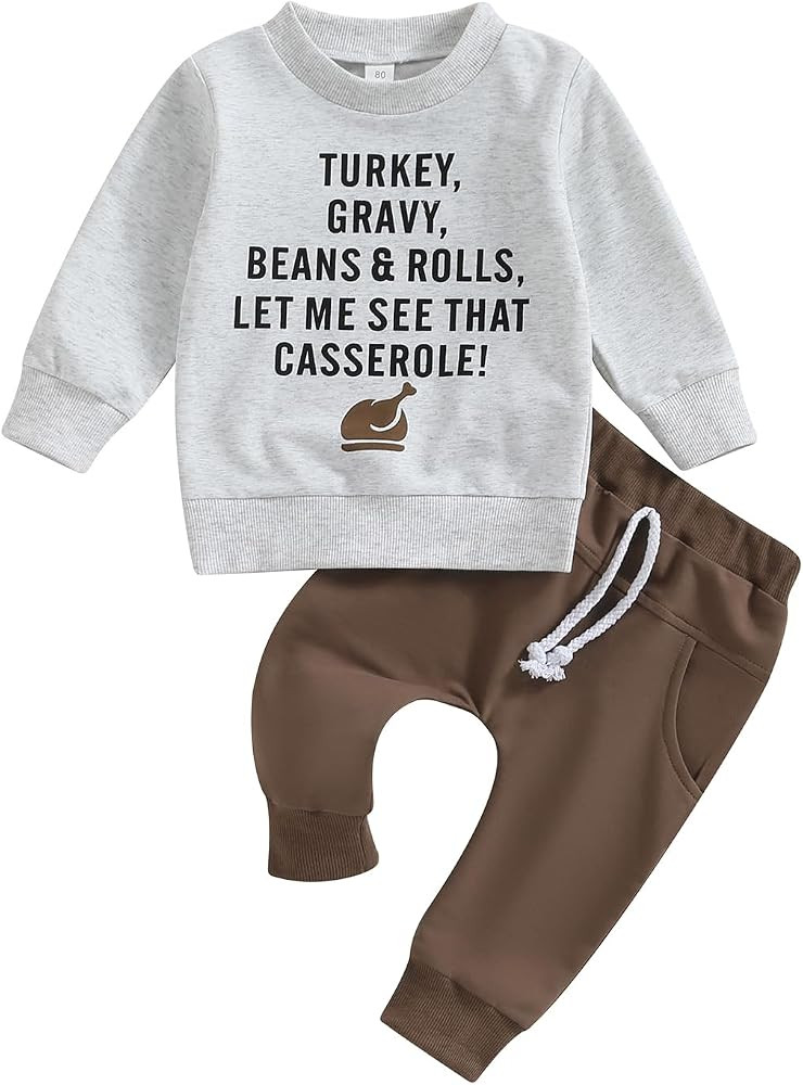 AEEMCEM Baby Boy Thanksgiving Outfit Turkey Long Sleeve Pullover Sweatshirt and Pants Set Toddler... | Amazon (US)
