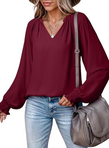 Dokotoo Blouses for Women Dressy Casual Flowy Boho Tops V Neck Long Sleeve Shirts Spring Outfits ... | Amazon (US)