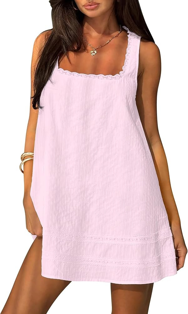 FOMELY Womens Square Neck Cotton Sundress Casual Summer Mini Dress 2026 | Amazon (US)