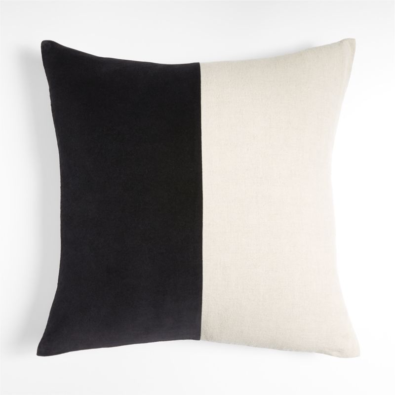 Ska 23" Colorblock Ink Black Velvet Linen Pillow | Crate & Barrel | Crate & Barrel