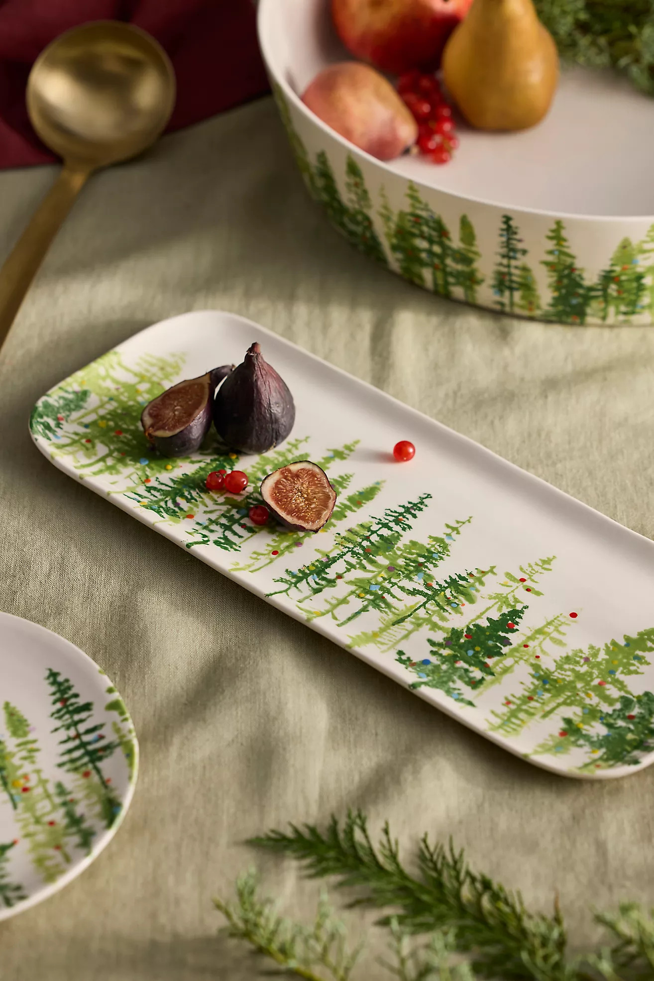 Holiday Forest Narrow Stoneware Serving Platter | Anthropologie (US)