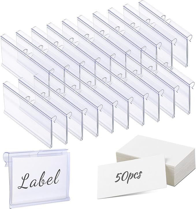 50 PCS Clear Plastic Label Holders for Wire Shelf Retail Price Label, Basket Bin Labels Clip On, ... | Amazon (US)