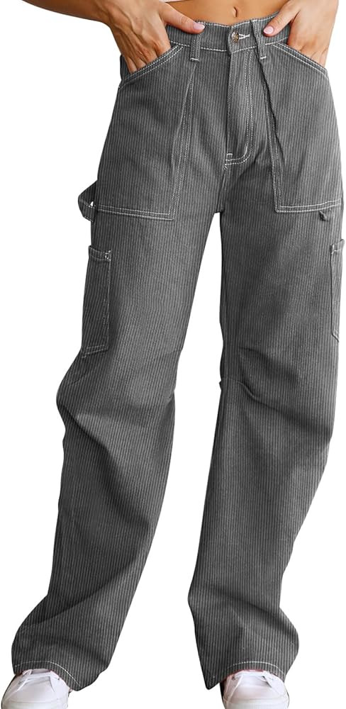 Dokotoo Cargo Long Pants Women 2024 Wide Leg High Waisted with Pockets Casual Pants | Amazon (US)
