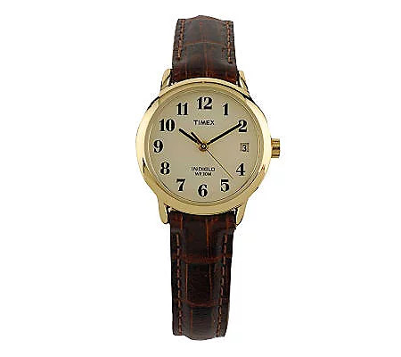 Timex Ladies Easy Reader with Brown Leather Str ap & White Dia | QVC