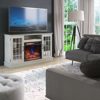 allen + roth 54-in W Geneva and Fairfax Oak TV Stand with Infrared Quartz Electric Fireplace | Lowe's