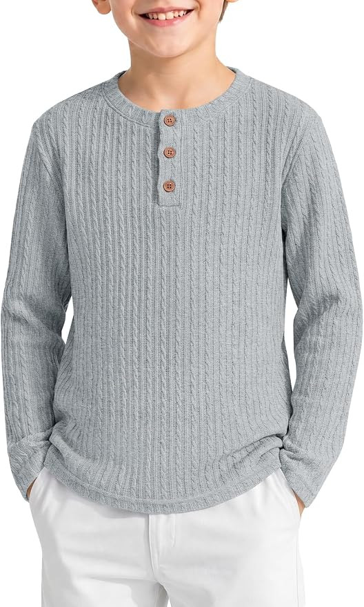 Haloumoning Boys Long Sleeve Henley Shirts Cable Knit Casual Tops Tees | Amazon (US)
