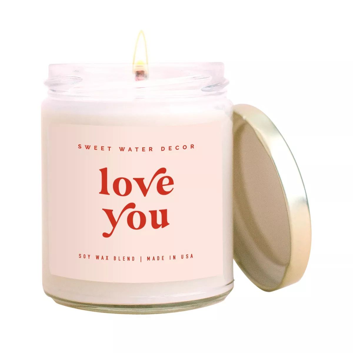 Sweet Water Decor Love You Pink and Red Label 9oz Clear Jar Soy Candle | Target