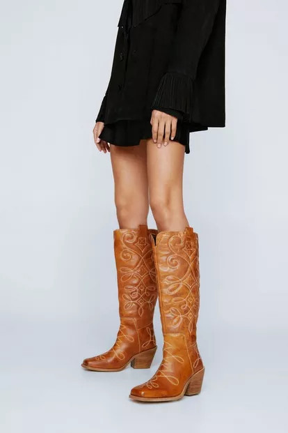 Leather Knee High Square Toe Cowboy Boot | Nasty Gal (US)