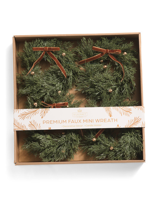 Set Of 4 8in Mini Wreaths With Ribbon | TJ Maxx