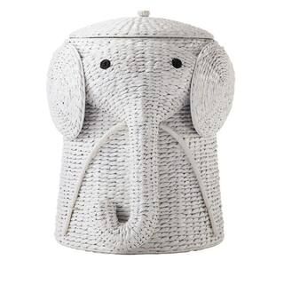 Elephant White Woven Basket with Lid (16" W) | The Home Depot