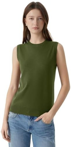 SUUKSESS Women Silk Cashmere Blend Crew Neck Sweater Vests Sleeveless Tank Tops | Amazon (US)