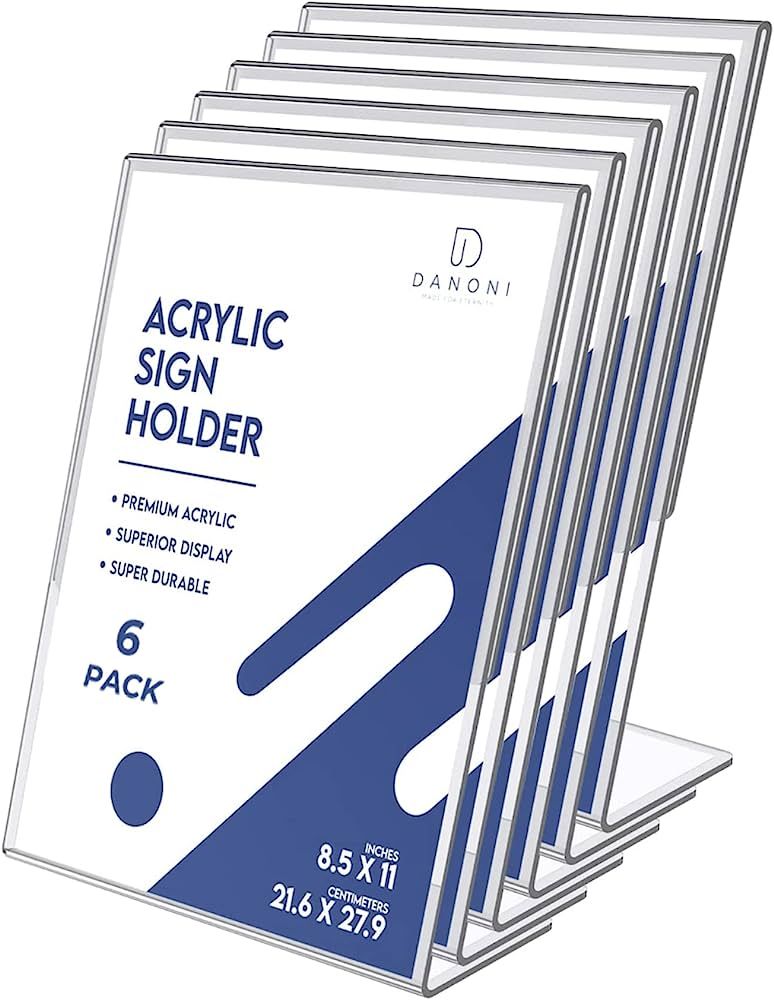 Danoni Clear Acrylic Sign Holder - 6Pack 8.5x11'' Flyer Document Brochure Display Holder with Ver... | Amazon (US)