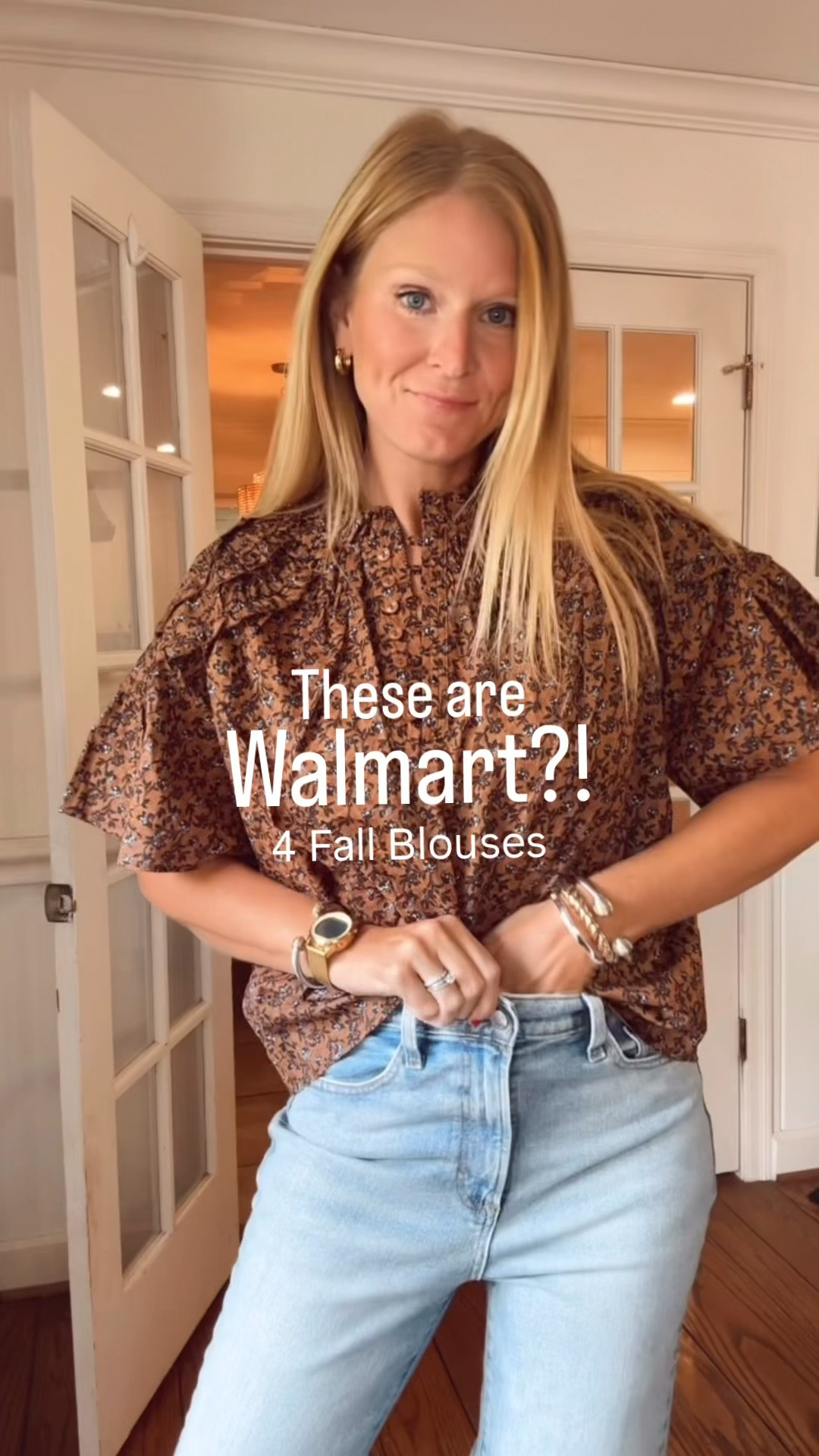 4 fall blouses from Walmart, all under $25! 
In a M in the first 3 and L in the last.