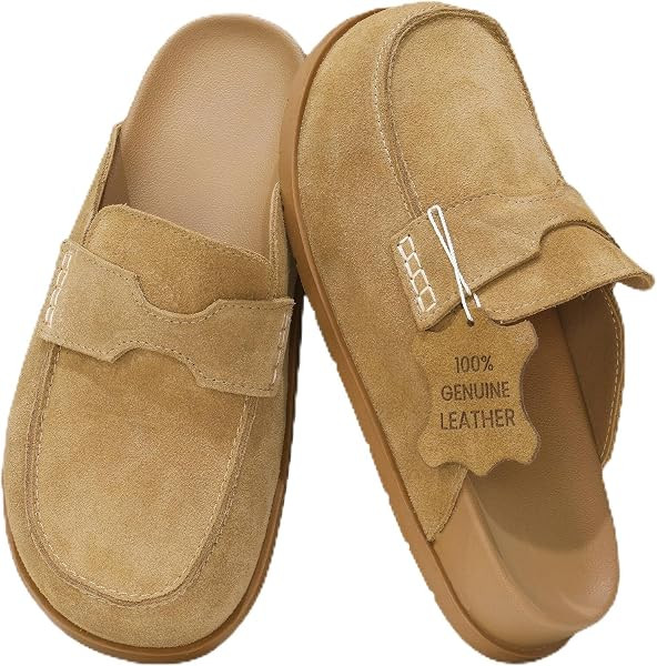 100% Genuine Leather Women's Suede Clogs Slip On Mules with Memory Foam Arch Support & Non-Slip S... | Amazon (US)