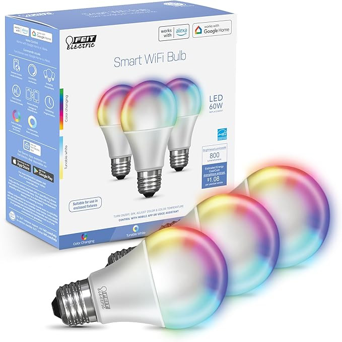 Feit Electric Smart Light Bulbs with RGB Color Changing and Tunable White, 2.4Ghz WiFi Light Bulb... | Amazon (US)