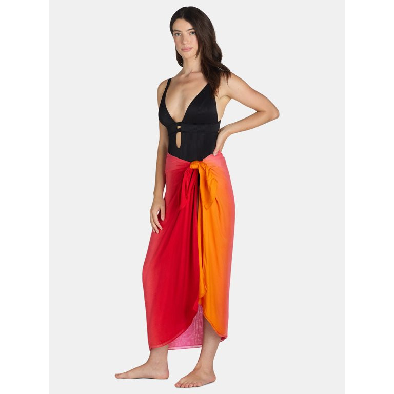 Time and Tru Women's Ombre Print Pareo, One Size, Orange/Red | Walmart (US)