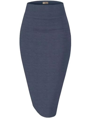 Hybrid & Company Women's Premium Nylon Ponte Stretch High Waist Pencil Suit Skirt Below Knee KSK45002 1073T HEATHERNAV L | Amazon (US)