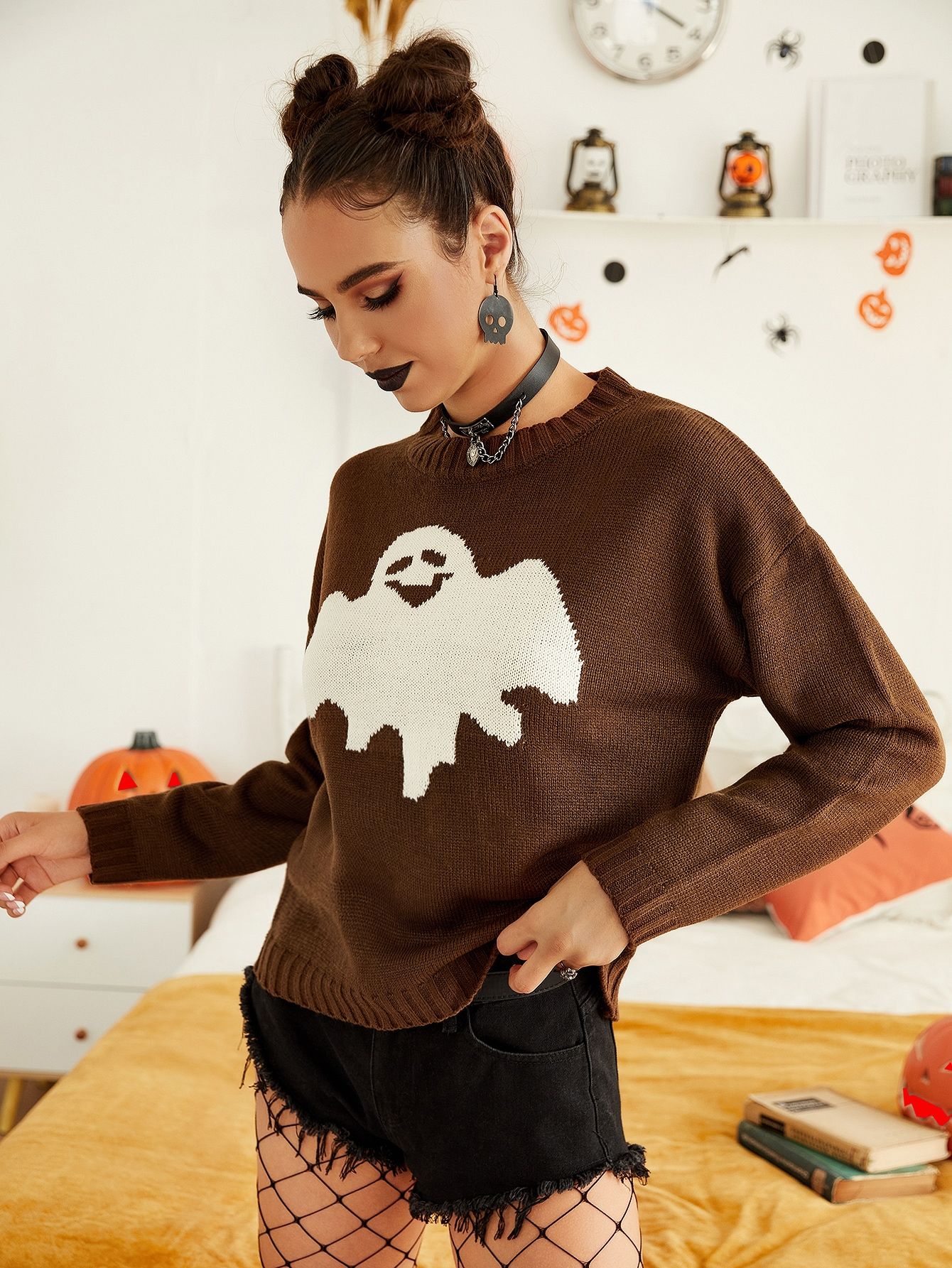 Ghost Pattern Drop Shoulder Sweater | SHEIN