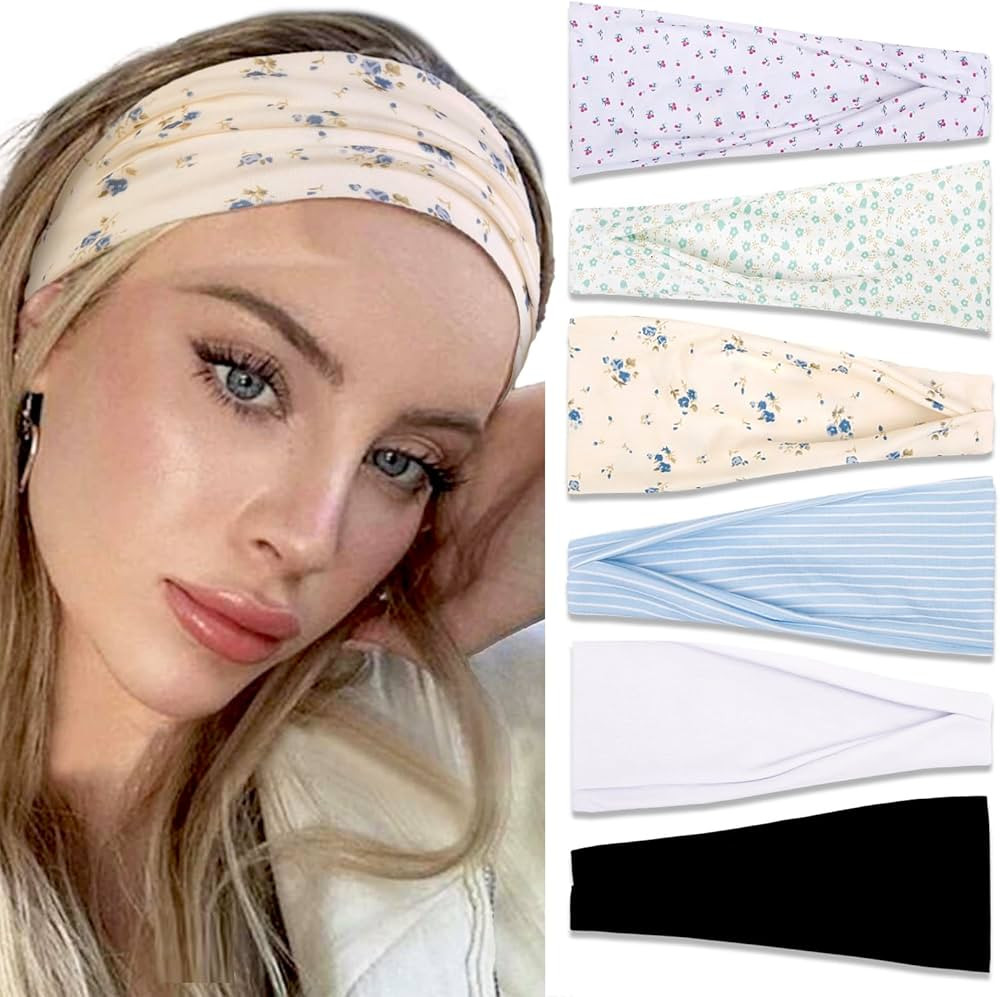 TERSE Headbands for Women Trendy Floral Women's Hair Bands, Non Slip Stretchy Sweat Bands 4 inche... | Amazon (US)
